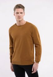 Lekki sweter S-RADO. Brązowe swetry męskie Volcano, l, bez wzorów, z bawełny, klasyczne, bez kołnierzyka, bez ramiączek. Za 149.99 zł.
