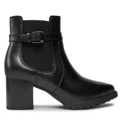 Botki Tamaris. Czarne botki damskie Tamaris, bez wzorów, bez obcasa, na słupku, bez zapięcia. Za 359.99 zł.