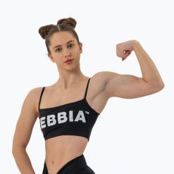 Top treningowy damski NEBBIA Bandeau Bra Back Check black. Czarne topy damskie Nebbia, bez wzorów, bez kołnierzyka, bez ramiączek. Za 119.99 zł.