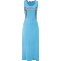 Sukienka shirtowa z nadrukiem bonprix niebieski alpejski z nadrukiem. Niebieskie sukienki damskie bonprix, bez wzorów, bez kołnierzyka, bez ramiączek. Za 32.99 zł.