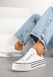 Białe Trampki przed Kostkę na Platformie Jalirna. Białe trampki i tenisówki damskie Born2be, z aplikacjami, przed kostkę, bez zapięcia. Za 84.99 zł.