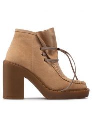 Simple Botki SL-34-02-000074 Beżowy. Brązowe botki damskie SIMPLE, bez wzorów, ze skóry, bez obcasa, na słupku, bez zapięcia. Za 509.99 zł.