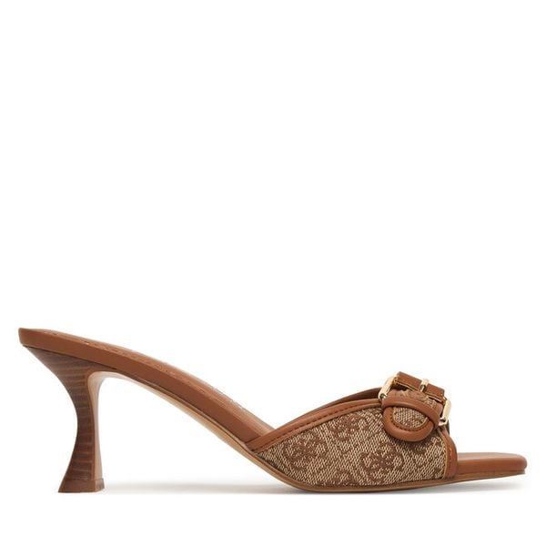 Klapki Guess. Brązowe klapki damskie Guess, z aplikacjami, bez obcasa, bez zapięcia. Za 471.99 zł.
