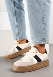 Beżowo-Czarne Sneakersy Klasyczne Tenisówki na Tłoczonej Platformie Nanislla. Brązowe trampki i tenisówki damskie Born2be, bez wzorów, bez zapięcia. Za 74.99 zł.