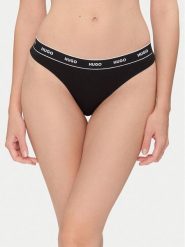 HUGO Stringi Thong Stripe Pyp 50545700 Czarny. Czarne majtki damskie Hugo, z bawełny. Za 59.99 zł.