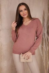 Sweter z dekoltem V ciemny różowy. Czerwone swetry nierozpinane damskie KESI, l, bez wzorów, z wełny, bez kołnierzyka, plus size, bez ramiączek. Za 139.05 zł.