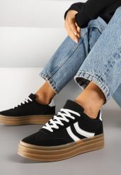 Czarne Sneakersy Typu Kultowe Tenisówki na Grubej Podeszwie z Tłoczeniem Lisanitea. Czarne trampki i tenisówki damskie Renee, bez wzorów, z jeansu, bez zapięcia. Za 79.99 zł.