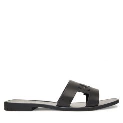 Klapki KARL LAGERFELD. Czarne klapki damskie KARL LAGERFELD, bez wzorów, bez obcasa, bez zapięcia. Za 439.99 zł.