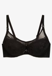 Czarny Biustonosz Push-Up Wykończony Koronką i Cyrkoniami Rivathara. Czarne biustonosze Renee, bez wzorów, z koronki. Za 39.99 zł.