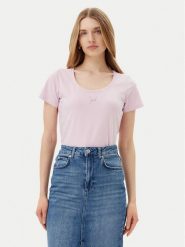 Guess T-Shirt V5GI10 K9RM1 Fioletowy Regular Fit. Fioletowe t-shirty damskie Guess, xl, z aplikacjami, z bawełny, bez kołnierzyka, bez ramiączek. Za 199.99 zł.