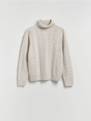 Wełniany sweter - jasnoszary. Szare swetry męskie Reserved, l, bez wzorów, z dzianiny, bez kołnierzyka, bez ramiączek. Za 259.99 zł.