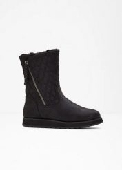 Kozaki marki Skechers. Czarne kozaki damskie bonprix, na zimę, bez wzorów, bez obcasa, bez zapięcia. Za 409.99 zł.