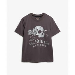 Koszulka damska Superdry Super Skull. Szare bluzki damskie Superdry, bez wzorów, bez kołnierzyka, bez ramiączek. Za 139.55 zł.
