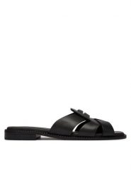 Tommy Hilfiger Klapki Leather Crest Square Toe Sandals FW0FW09126 Czarny. Czarne klapki damskie Tommy Hilfiger, bez wzorów, ze skóry, bez obcasa, bez zapięcia. Za 529.99 zł.