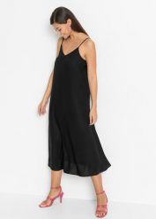 Sukienka. Czarne sukienki damskie bonprix, bez wzorów, z wiskozy, bez kołnierzyka, bez ramiączek. Za 122.99 zł.