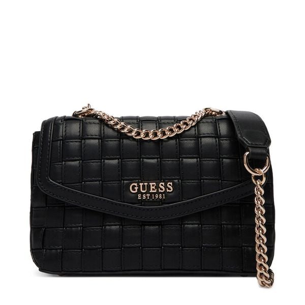 Torebka Guess. Czarne listonoszki damskie Guess, z aplikacjami, bez dodatków. Za 411.99 zł.