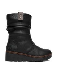 Rieker Kozaki CEO-X9155-00 Czarny. Czarne kozaki damskie Rieker, bez wzorów, ze skóry, bez obcasa, na koturnie, bez zapięcia. Za 379.99 zł.