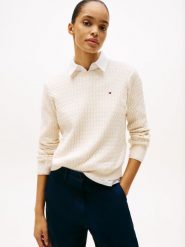 Tommy Hilfiger Sweter z dzianiny Kobiety Bawełna beżowy, S. Brązowe swetry nierozpinane damskie Tommy Hilfiger, s, z aplikacjami, z bawełny, bez kołnierzyka, bez ramiączek. Za 529.95 zł.