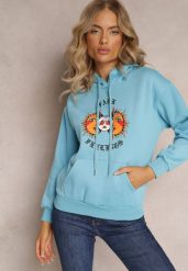 Jasnoniebieska Bluza Kangurka z Nadrukiem i Kapturem Uvella. Niebieskie bluzy damskie Renee, l, bez wzorów, casualowe, bez ramiączek. Za 79.99 zł.