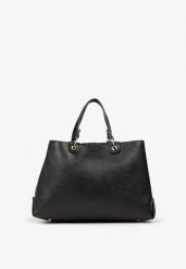 Czarna Dwukomorowa Torebka Typu Shopper Ozdobiona Metalicznymi Aplikacjami Adorrive. Czarne torebki do ręki damskie Born2be, z aplikacjami, z jeansu, bez dodatków. Za 169.99 zł.