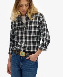 Superdry Koszula boyfriend flanelowa w kratę, oversize. Czarne koszule damskie Superdry, bez wzorów, z bawełny, bez kołnierzyka, bez ramiączek. Za 271.45 zł.