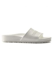Klapki damskie Birkenstock Barbados. Białe klapki damskie Birkenstock, bez wzorów, z materiału, sportowe, bez obcasa, bez zapięcia. Za 149.00 zł.