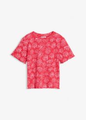 Krótki T-shirt z mieszanki bawełny. Białe t-shirty damskie bonprix, bez wzorów, z bawełny, bez kołnierzyka, bez ramiączek. Za 17.99 zł.