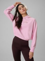 4F Bluza dresowa regular z kapturem damska - różowa M. Czerwone bluzy damskie 4F, m, bez wzorów, z dresówki, bez ramiączek, z kapturem. Za 159.99 zł.