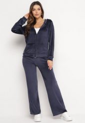 Granatowy Welurowy Komplet Dresowy Bluza z Kapturem i Szerokie Spodnie Atiferi. Niebieskie bluzy damskie Born2be, l, bez wzorów, z dresówki, bez ramiączek, z kapturem. Za 84.99 zł.