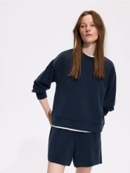 Bluza z modalem - granatowy. Niebieskie bluzy damskie Reserved, l, bez wzorów, z dzianiny, bez ramiączek, bez kaptura. Za 109.99 zł.