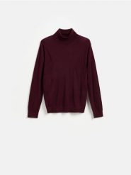 Golf z wełny merino - bordowy. Czerwone swetry męskie Reserved, l, bez wzorów, z wełny, bez kołnierzyka, bez ramiączek. Za 219.99 zł.