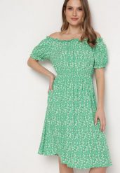 Zielona Sukienka Midi z Wiskozy Hiszpanka w Kwiatowy Print Oserafia. Zielone sukienki damskie Born2be, m, bez wzorów, z wiskozy, boho, bez kołnierzyka, bez ramiączek, midi. Za 54.99 zł.