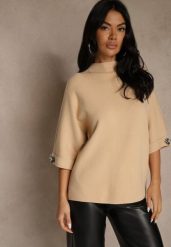 Beżowy Sweter z Cyrkoniami przy Rękawach Corentusa. Brązowe swetry nierozpinane damskie Renee, m, z aplikacjami, z jeansu, casualowe, bez kołnierzyka, bez ramiączek. Za 79.99 zł.