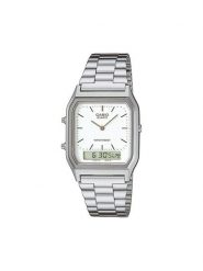 Casio Zegarek AQ-230A-7DMQYES Srebrny. Szare, analogowe zegarki męskie Casio, bez wzorów, srebrne. Za 219.99 zł.