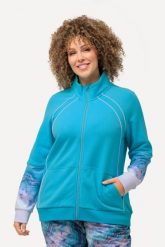 Damskie Bluza dresowa ozdobna lamówka stójka kieszeń kangurka. Niebieskie bluzy damskie Ulla Popken, plus size, bez wzorów, z bawełny, bez ramiączek, bez kaptura. Za 349.99 zł.