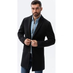 Jednorzędowy długi płaszcz męski w stylu garniturowym – czarny V1 OM-COWC-0105 - XL. Czarne płaszcze męskie Ombre Clothing, l, bez wzorów, z materiału, eleganckie, bez kołnierzyka, bez kaptura. Za 269.99 zł.