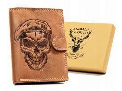 Portfel skórzany Always Wild N4L-CHM-SKULL brązowy. Brązowe portfele męskie Always Wild, bez wzorów, z nubiku. Za 50.00 zł.