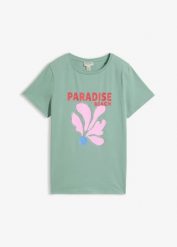 T-shirt z mieszanki bawełny. Białe t-shirty damskie bonprix, bez wzorów, z bawełny, bez kołnierzyka, bez ramiączek. Za 37.99 zł.