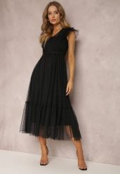 Czarna Sukienka Lasthameia. Czarne sukienki damskie Renee, s, w ażurowe wzory, z koronki, bez kołnierzyka, bez ramiączek, midi, rozkloszowane. Za 149.99 zł.