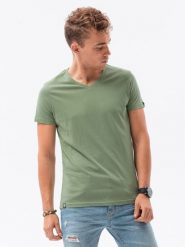 Klasyczna męska koszulka z dekoltem w serek BASIC - jasnozielony V11 - Rozmiar: S. Zielone t-shirty męskie Ombre Clothing, m, bez wzorów, z jeansu, bez kołnierzyka, bez ramiączek. W wyprzedaży za 19.99 zł.