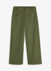 Dżinsy wide leg, wysoki stan, z wygodnym paskiem. Zielone jeansy damskie bonprix, bez wzorów, z podwyższonym stanem. Za 117.99 zł.