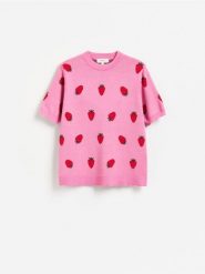 Sweter z krótkim rękawem - różowy. Czerwone swetry nierozpinane damskie Reserved, l, bez wzorów, z bawełny, bez kołnierzyka, bez ramiączek. Za 139.99 zł.