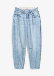 Jeansy barrel, mid waist, cropped. Szare jeansy damskie bonprix, bez wzorów, z bawełny. Za 149.99 zł.