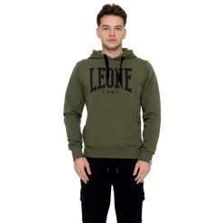 Bluza z bawełna z kaptur na trening na czas wolny. Zielone bluzy męskie LEONE 1947 APPAREL, bez wzorów, z bawełny, bez kaptura, na fitness i siłownię. W wyprzedaży za 147.35 zł.
