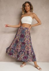 Fioletowa Spódnica z Wiskozy Ozdobiona Motywem Paisley Ellivae. Fioletowe spódnice damskie Renee, na co dzień, l, bez wzorów, z wiskozy, eleganckie, midi, proste. Za 39.99 zł.