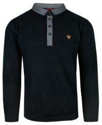 Bluza Męska Czarna, Sweter z Kołnierzykiem na Guziki -BASTION. Czarne swetry męskie Bastion, m, bez wzorów, z bawełny, klasyczne, bez kołnierzyka, bez ramiączek. Za 179.00 zł.