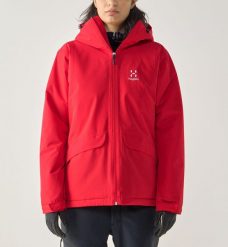 Damska Kurtka Turystyczna Izolowana Lekka Regulowana Husk. Czerwone kurtki sportowe damskie Haglöfs, s, bez wzorów, z polaru, bez ramiączek, bez kaptura, trekkingowe. Za 449.00 zł.