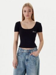 Guess T-Shirt V6RP05 K8RT2 Czarny Regular Fit. Czarne t-shirty damskie Guess, s, z aplikacjami, z wiskozy, bez kołnierzyka, bez ramiączek. Za 179.99 zł.