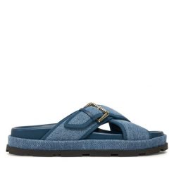 Klapki Pollini. Niebieskie klapki damskie Pollini, bez wzorów, bez obcasa, bez zapięcia. Za 1,639.00 zł.