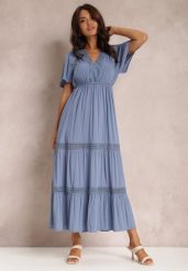Niebieska Sukienka Ilythyrra. Niebieskie sukienki damskie Renee, na co dzień, m, bez wzorów, z koronki, boho, bez kołnierzyka, bez ramiączek, maxi. Za 74.99 zł.